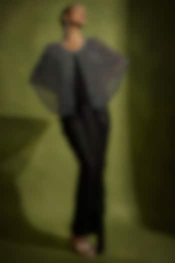 Black Satin Draped Skirt Set by Babita Malkani at Pernia's Pop Up Shop