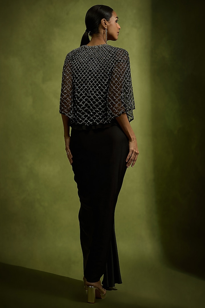 Black Satin Draped Skirt Set by Babita Malkani at Pernia's Pop Up Shop
