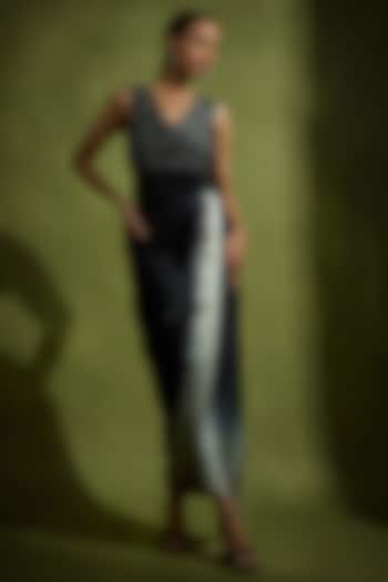 Black Ombre Pure Satin Crystal & Bead Work Draped Party Wear Dress by Babita Malkani at Pernia's Pop Up Shop