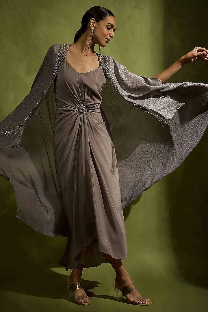 Muted Mauve Pure Crepe Silk Jacket Cocktail Dress by Babita Malkani at Pernia's Pop Up Shop