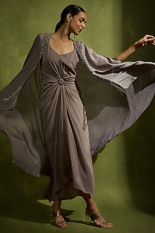 Muted Mauve Pure Crepe Silk Jacket Dress by Babita Malkani
