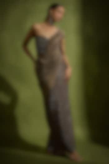 Umber Brown Pure Crepe Silk & Sequins Tulle Embellished Corset Engagement Gown by Babita Malkani at Pernia's Pop Up Shop