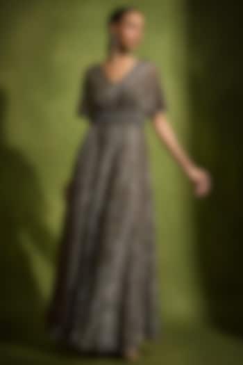 Umber Brown Sequins Tulle Embellished A-line Engagement Gown by Babita Malkani at Pernia's Pop Up Shop