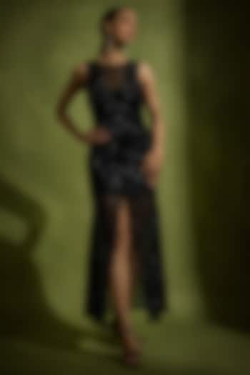 Black Tulle Sequins Embellished Fishtail Wedding Gown by Babita Malkani at Pernia's Pop Up Shop