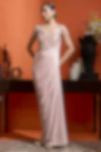 Pink Shimmer Lycra Pearl Embellished Draped Metallic Engagement Gown by Babita Malkani at Pernia's Pop Up Shop