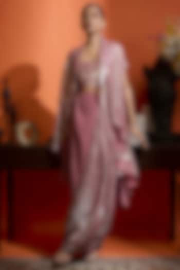 Dark Metallic Pink Wrinkled shimmer Georgette Embellished Cape Set by Babita Malkani at Pernia's Pop Up Shop