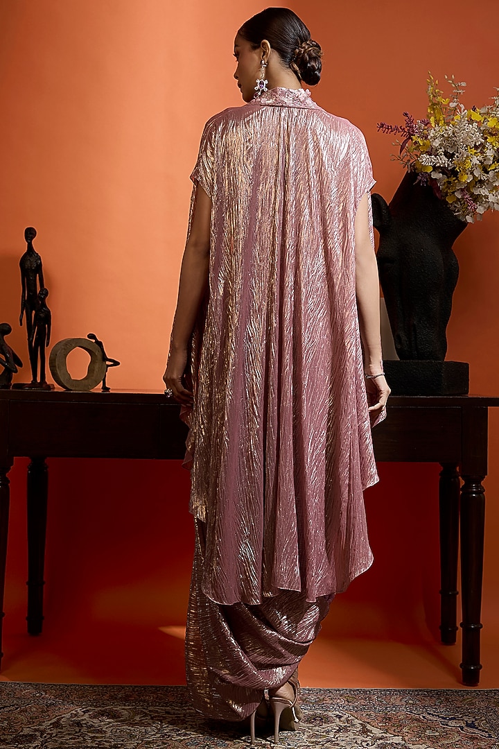 Dark Metallic Pink Wrinkled shimmer Georgette Embellished Cape Set by Babita Malkani at Pernia's Pop Up Shop