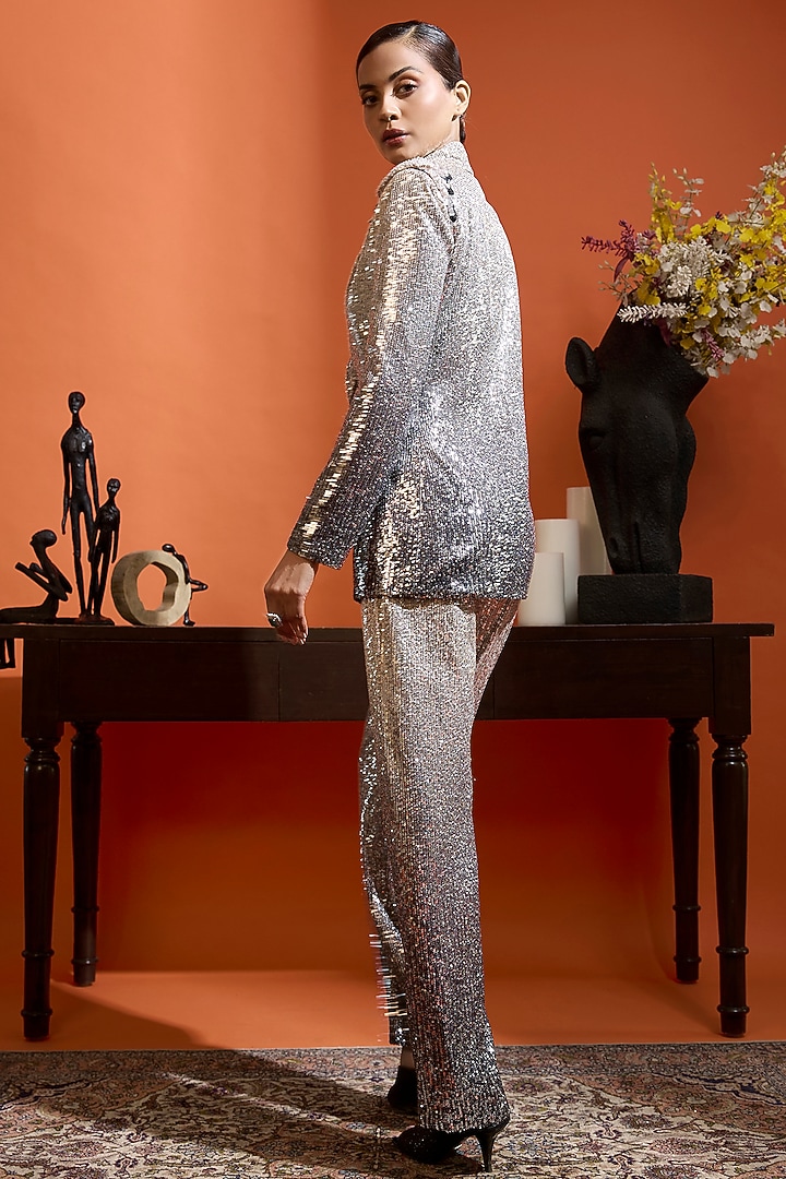 Black Ombre Sequins Georgette Applique Embellished Co-Ord Set by Babita Malkani at Pernia's Pop Up Shop