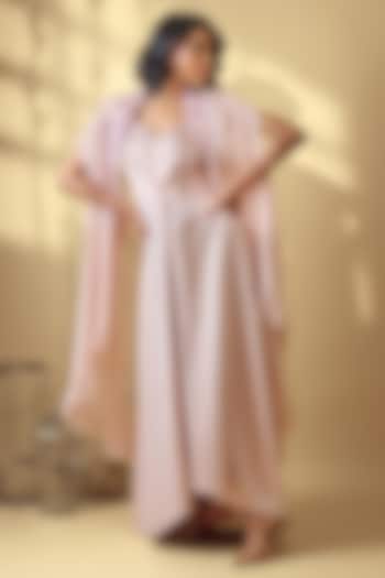 Blush Pink Velour Satin Maxi Vacation Dress With Cape by Babita Malkani at Pernia's Pop Up Shop