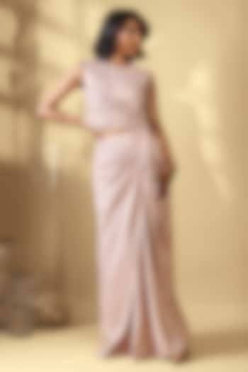 Blush Pink Velour Satin Draped Skirt Set by Babita Malkani at Pernia's Pop Up Shop
