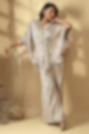Dusty Nude Velour Satin Embroidered Co-Ord Set by Babita Malkani at Pernia's Pop Up Shop