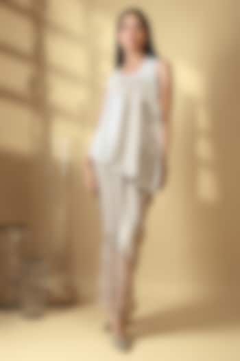Dusty Nude & Ivory Velour Satin Draped Skirt Set by Babita Malkani at Pernia's Pop Up Shop