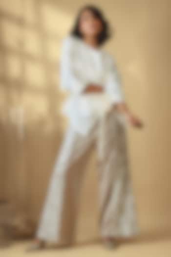 Ivory & Dusty Nude Velour Satin Co-Ord Set by Babita Malkani at Pernia's Pop Up Shop