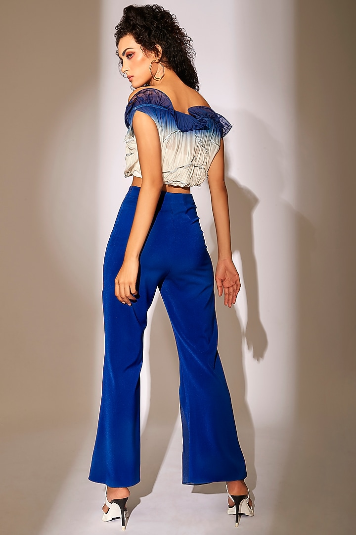 Blue Italian Crepe Flared Pant Set by Babita Malkani at Pernia's Pop Up Shop