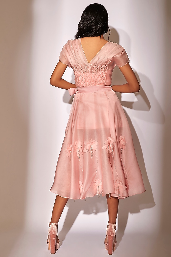 Salmon Pink Embroidered Cocktail Dress by Babita Malkani at Pernia's Pop Up Shop