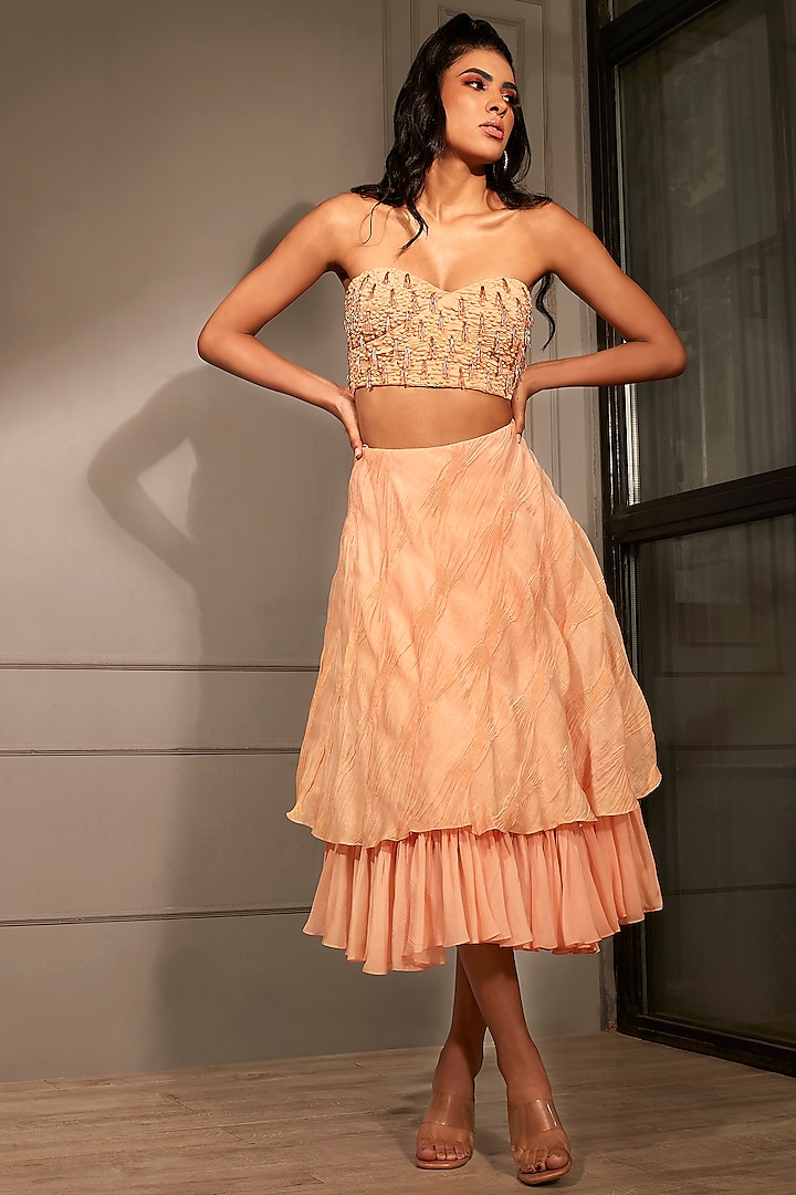 Peach Pleated Skirt Set by Babita Malkani at Pernia's Pop Up Shop