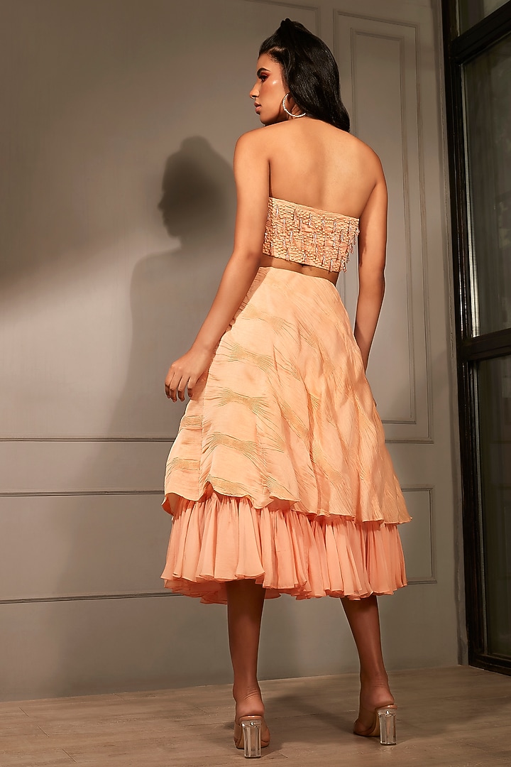 Peach Pleated Skirt Set by Babita Malkani at Pernia's Pop Up Shop