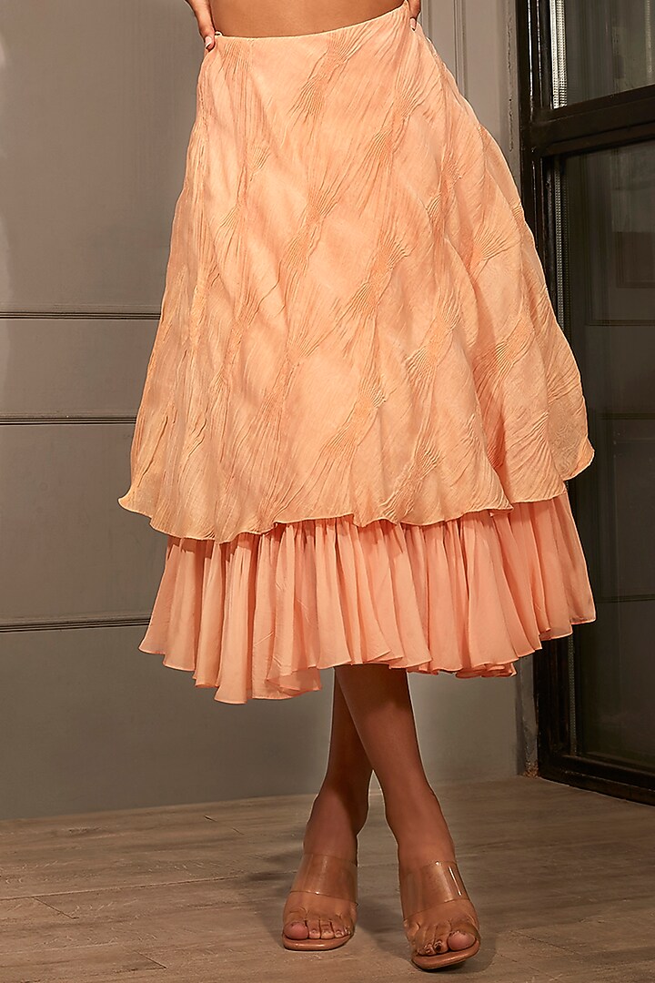 Peach Pleated Skirt Set by Babita Malkani at Pernia's Pop Up Shop