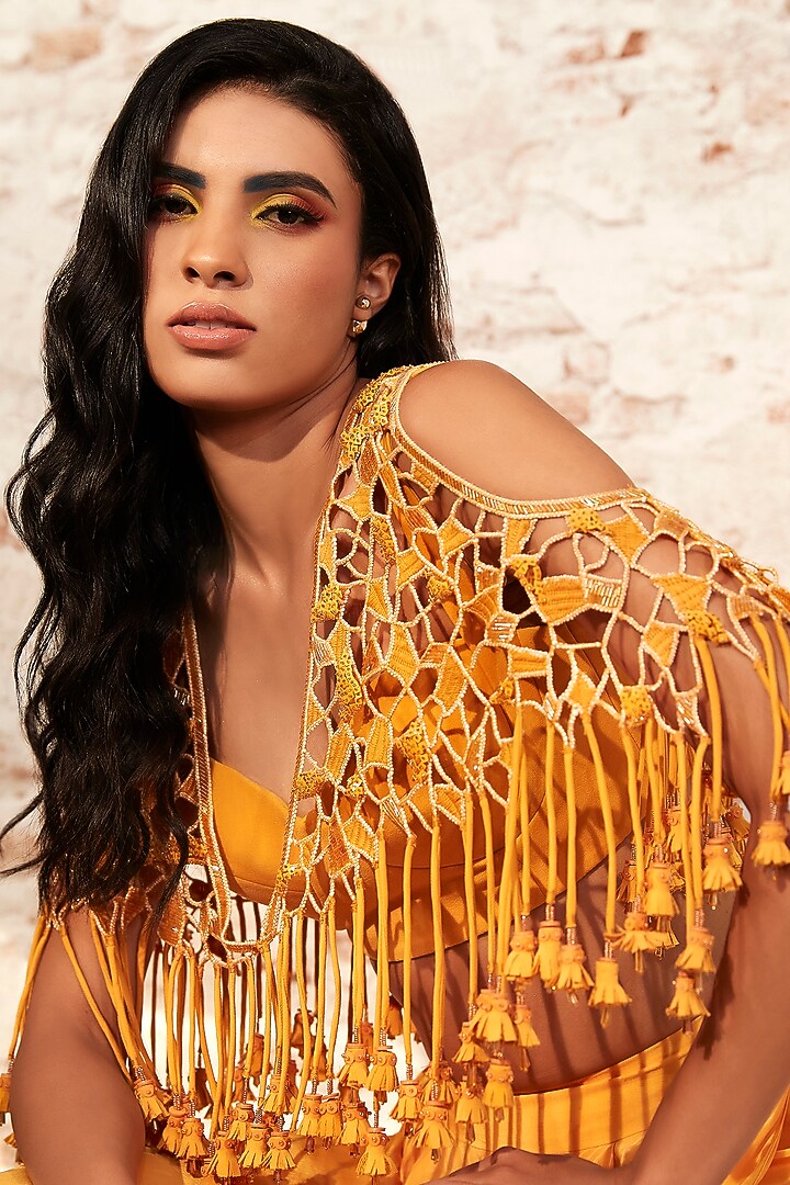 Yellow Crepe Pant Set by Babita Malkani at Pernia's Pop Up Shop