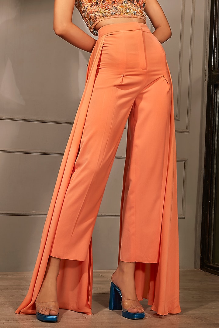 Orange Italian Crepe Trail Pant Set by Babita Malkani at Pernia's Pop Up Shop