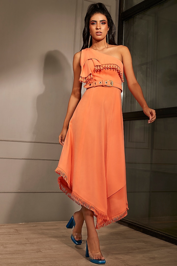 Orange Crepe Dress by Babita Malkani