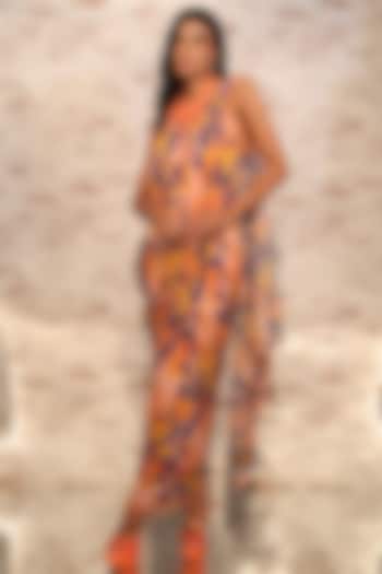 Multi-Colored Crepe Tropical Printed Gown Saree by Babita Malkani