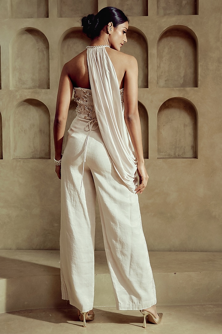 Pearl Ivory Silk Wide-Leg Trousers Set by Babita Malkani at Pernia's Pop Up Shop