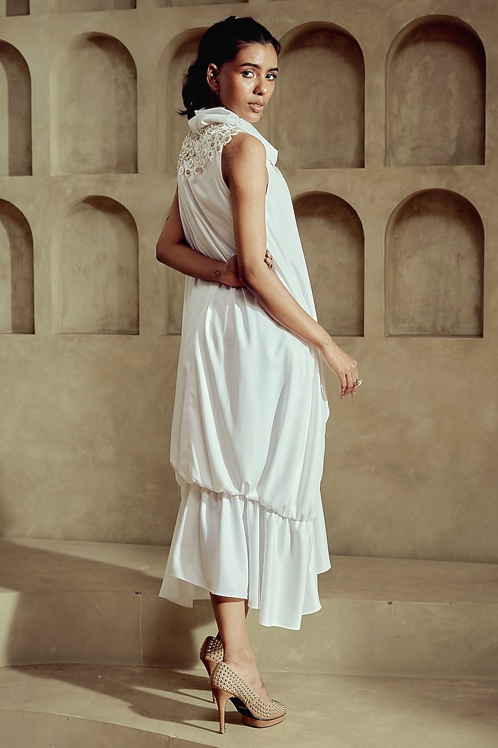 Pearl Ivory Nacre Satin Pearl Embellished Balloon Cocktail Dress by Babita Malkani at Pernia's Pop Up Shop