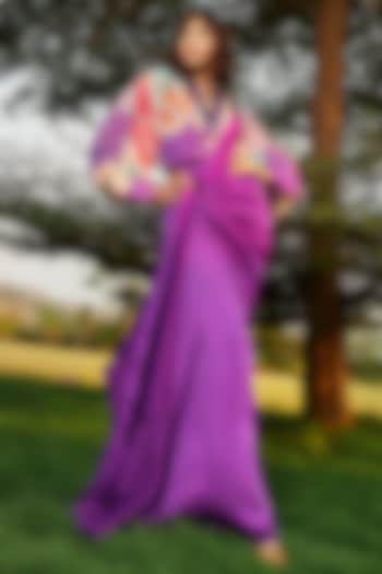 Purple Satin Draped Festive Saree by Babita Malkani at Pernia's Pop Up Shop