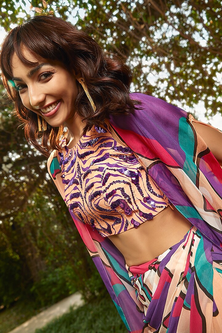 Peach Organza Printed Throw by Babita Malkani at Pernia's Pop Up Shop