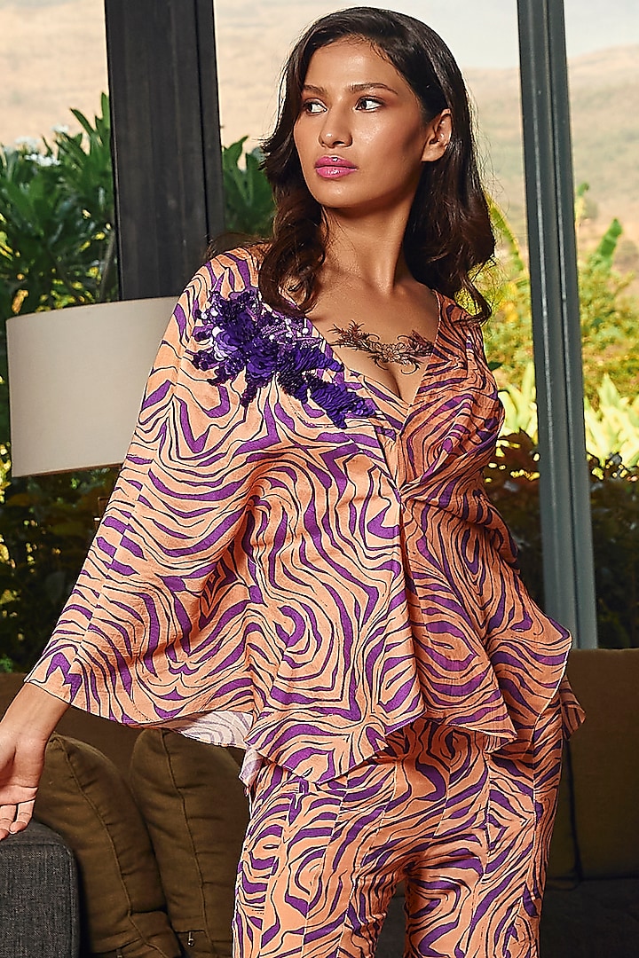 Peach & Purple Silk Pleated Top by Babita Malkani at Pernia's Pop Up Shop