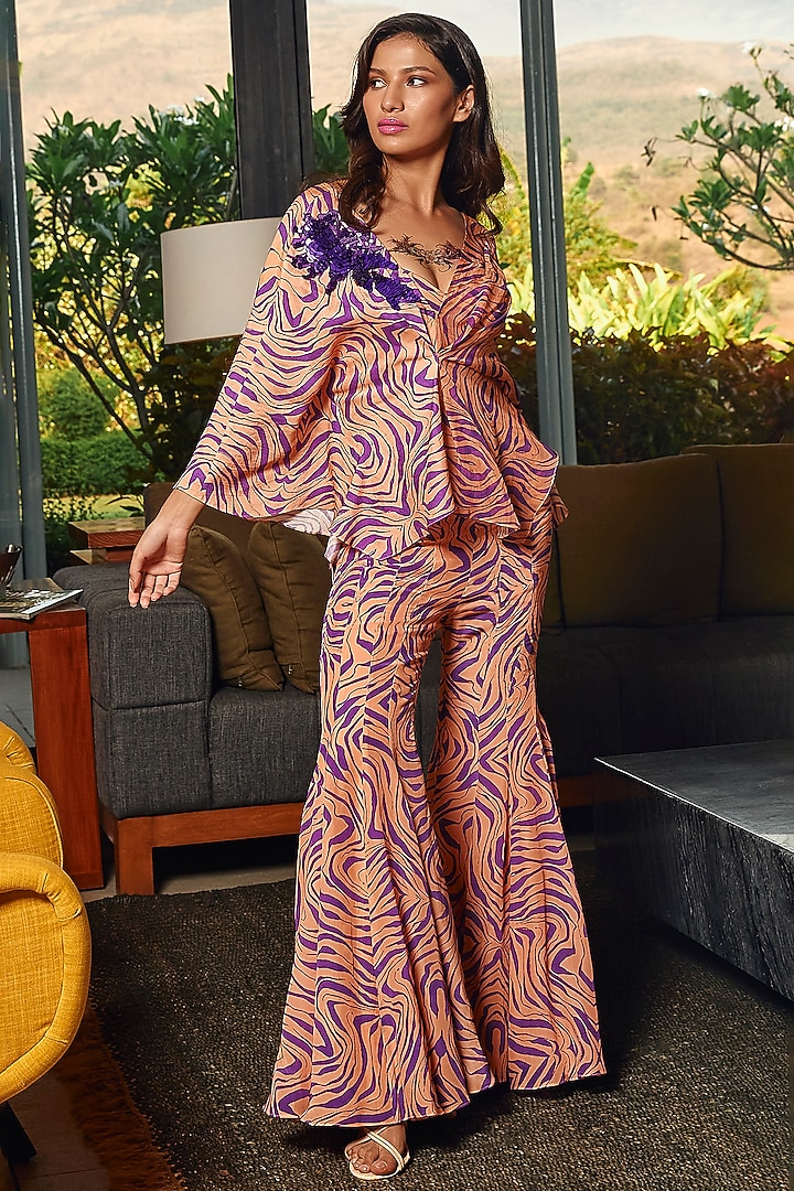 Peach & Purple Silk Pleated Top by Babita Malkani at Pernia's Pop Up Shop
