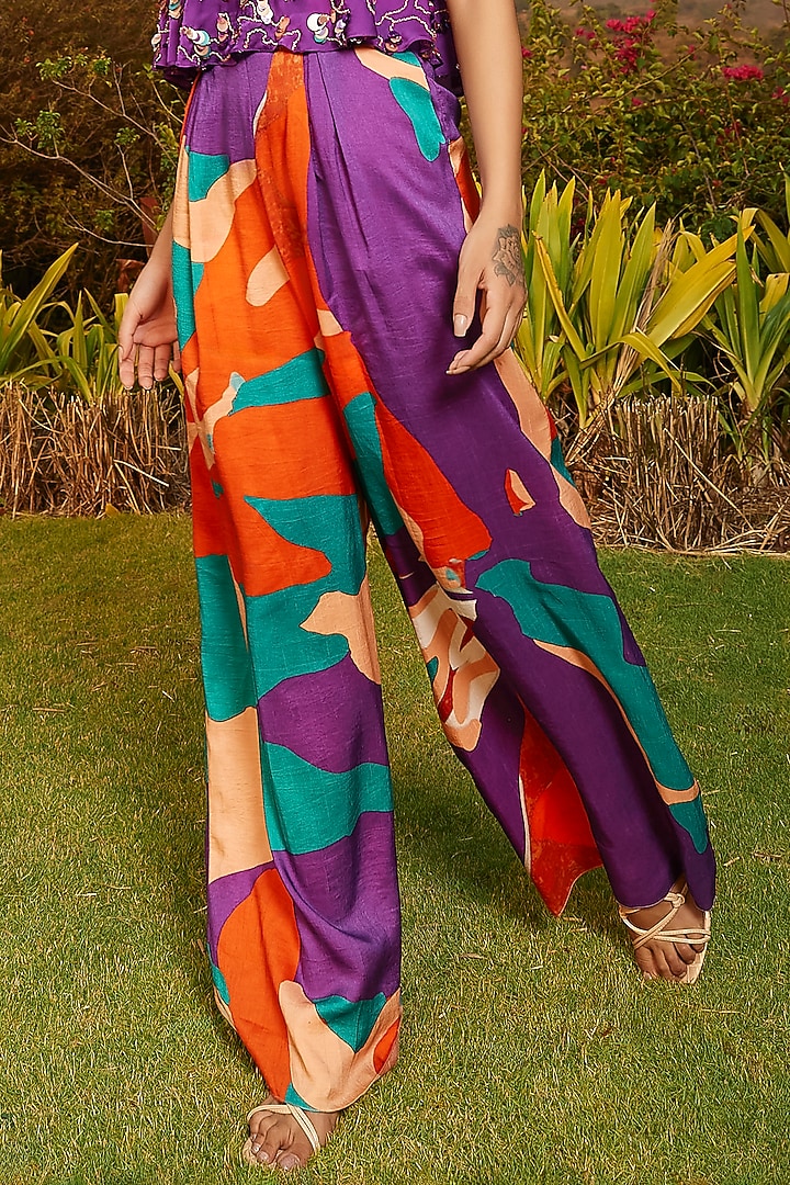 Purple Silk Hand Embroidered Pleated Jumpsuit by Babita Malkani at Pernia's Pop Up Shop