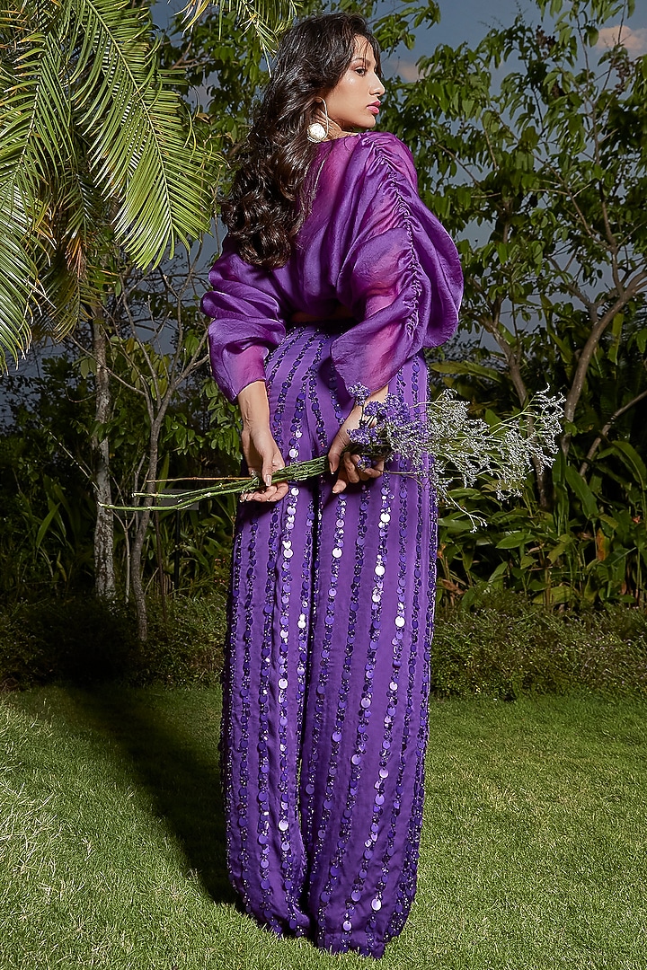 Purple Satin & Organza High-Neck Top by Babita Malkani at Pernia's Pop Up Shop