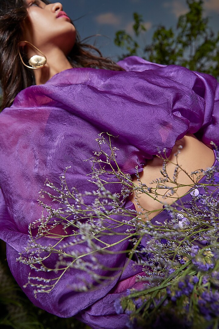 Purple Satin & Organza High-Neck Top by Babita Malkani at Pernia's Pop Up Shop