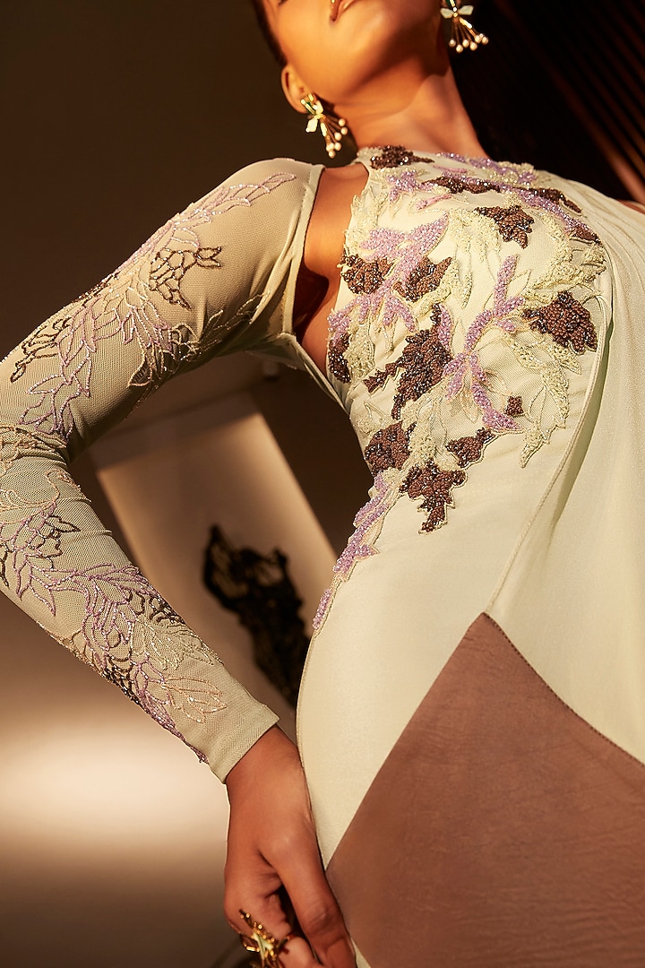 Mint Pure Crepe Draped Cocktail Dress With Embellished Jacket by Babita Malkani at Pernia's Pop Up Shop