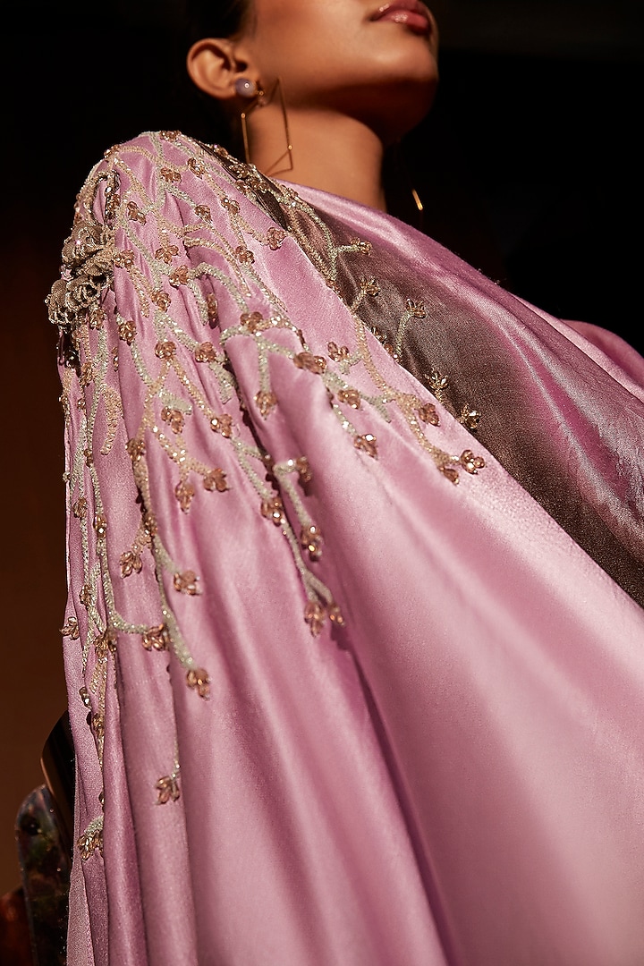 Lilac Mist Silk 3D Embroidered Jumpsuit by Babita Malkani at Pernia's Pop Up Shop