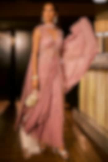 Lilac Georgette & Tulle Embellished Cape Set by Babita Malkani at Pernia's Pop Up Shop