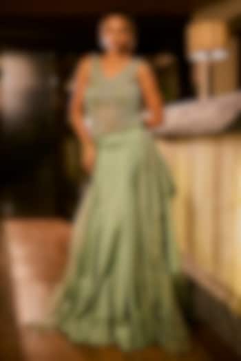 Mint Green Silk Embroidered Wedding Lehenga Set by Babita Malkani at Pernia's Pop Up Shop