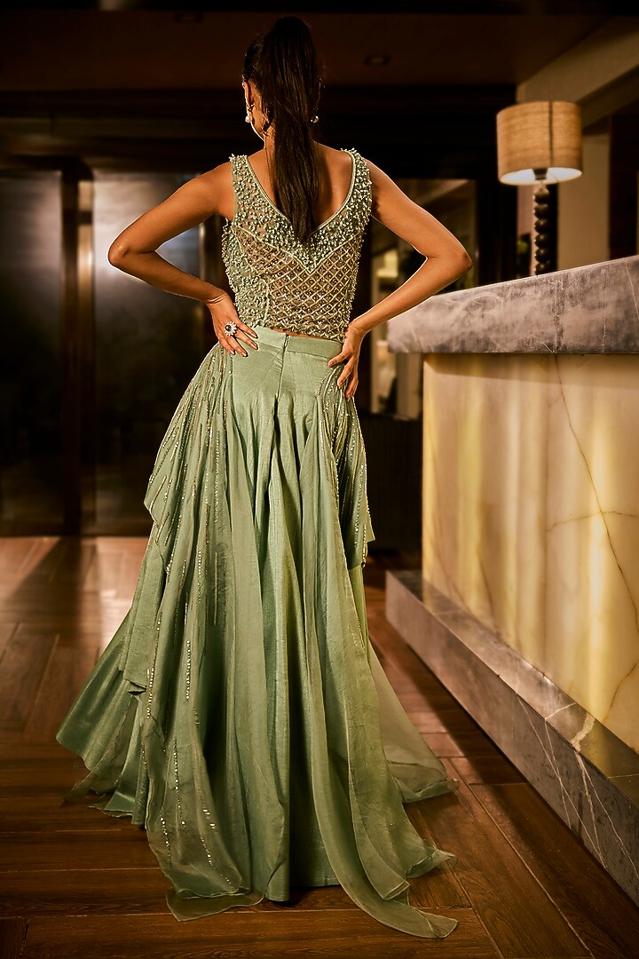 Mint Green Silk Embroidered Wedding Lehenga Set by Babita Malkani at Pernia's Pop Up Shop