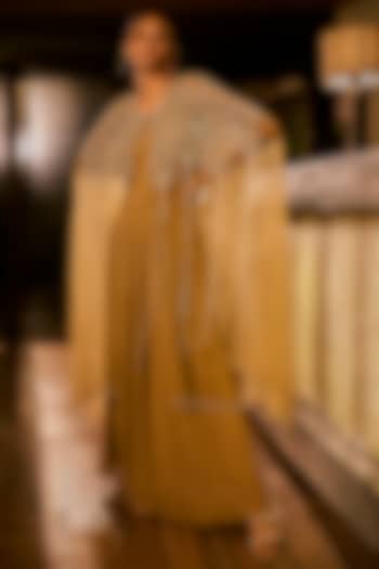 Olive Green Georgette & Net Embellished Jacket Party Wear Dress by Babita Malkani at Pernia's Pop Up Shop