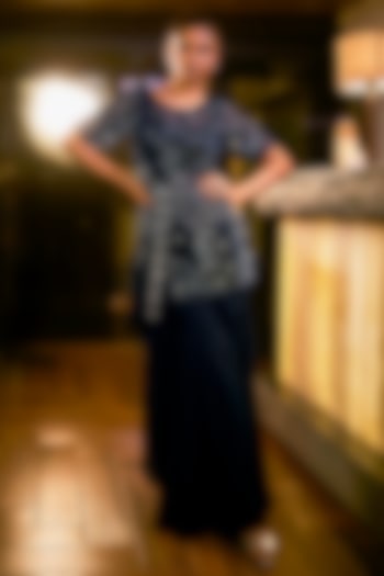 Midnight Blue Crepe & Net Wedding Sharara Set by Babita Malkani at Pernia's Pop Up Shop