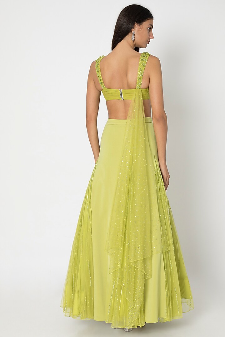 Chartreuse Green Wedding Lehenga Skirt With Embroidered Blouse by Babita Malkani at Pernia's Pop Up Shop