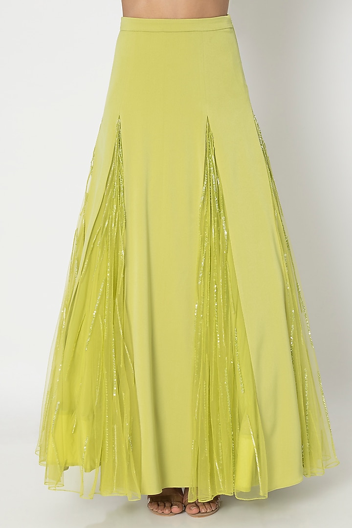 Chartreuse Green Wedding Lehenga Skirt With Embroidered Blouse by Babita Malkani at Pernia's Pop Up Shop