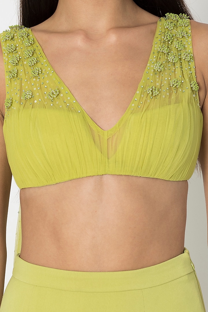 Chartreuse Green Wedding Lehenga Skirt With Embroidered Blouse by Babita Malkani at Pernia's Pop Up Shop
