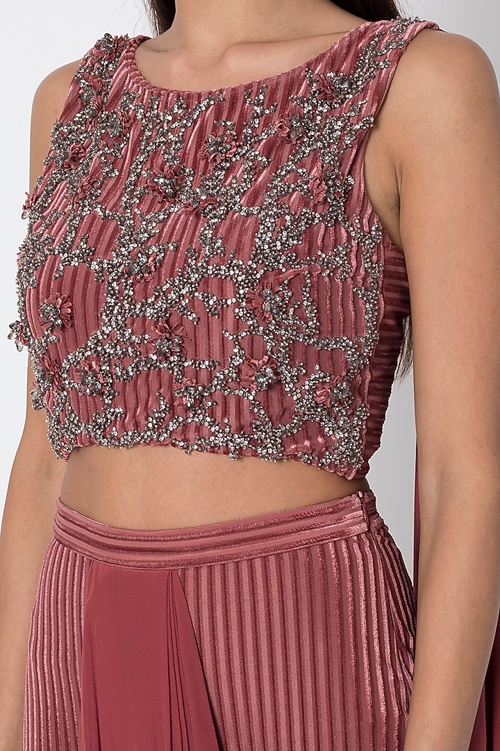 Cardinal Red Draped Wedding Saree With Embroidered Crop Top by Babita Malkani at Pernia's Pop Up Shop