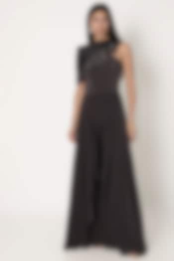 Sable Black Jumpsuit With Pleated Cape by Babita Malkani