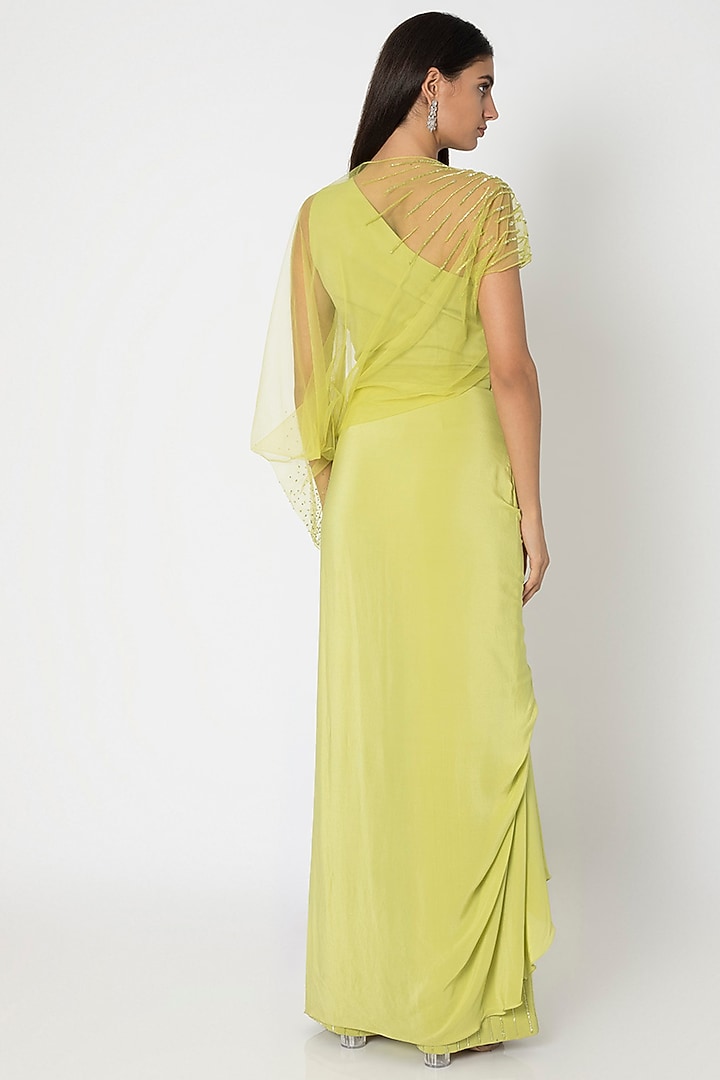 Chartreuse Green Jumpsuit With Cape by Babita Malkani at Pernia's Pop Up Shop