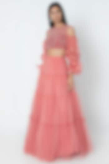 Rose Pink Flared Lehenga With Blouse by Babita Malkani