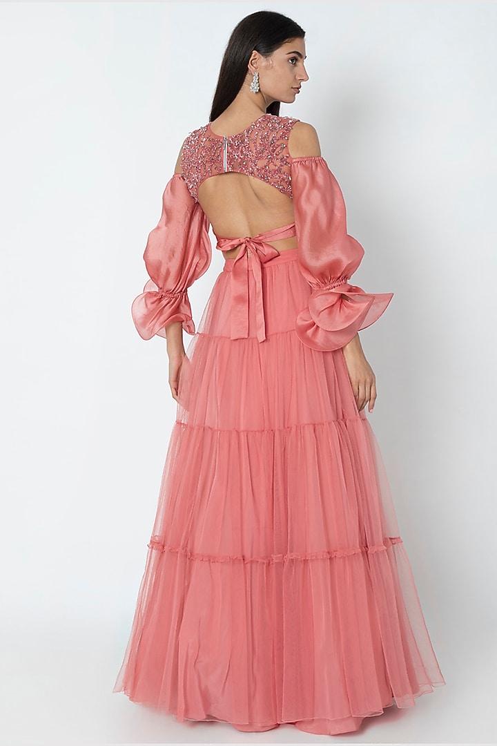 Rose Pink Flared Wedding Lehenga With Blouse by Babita Malkani at Pernia's Pop Up Shop